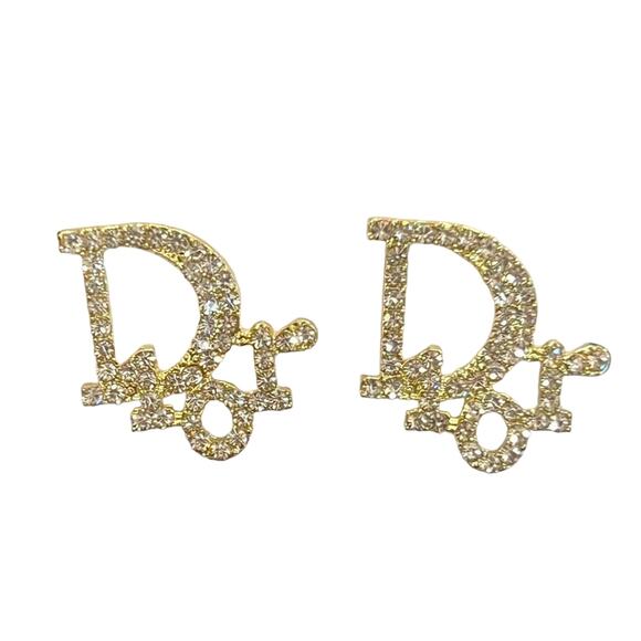 Christian Dior Gold and CZ Button Stud Earrings (CDXX020) - Picture 1 of 4